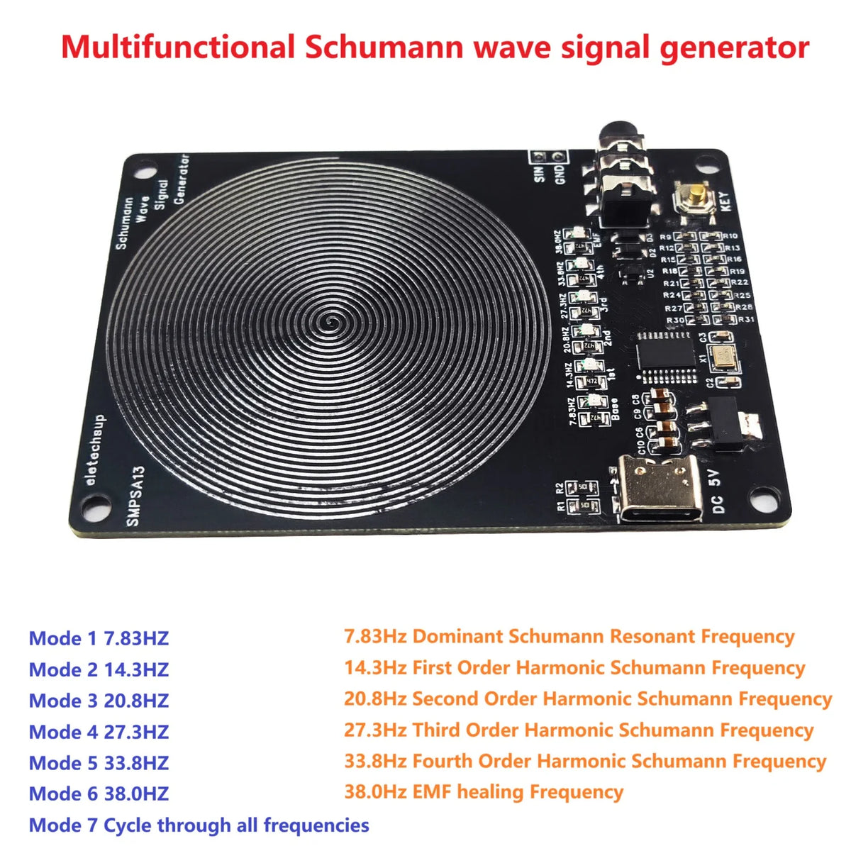 SMPSA13 Schumann Resonance 7.83HZ 14.3 20.8 27.3 33.8 Cycle Frequency Scalar Generator for Grounding and Electro Pollution Protection