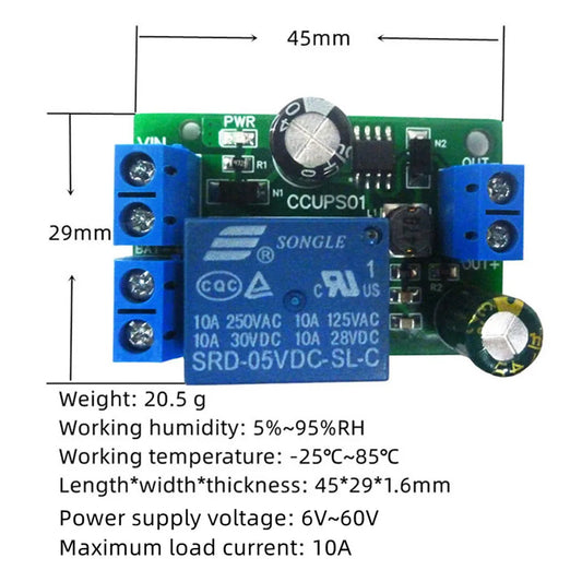CCUPS01 DC 6V-60V UPS Automatic Switching Power-OFF Protection Module for WIFI Router Camera PTZ Security Equipment