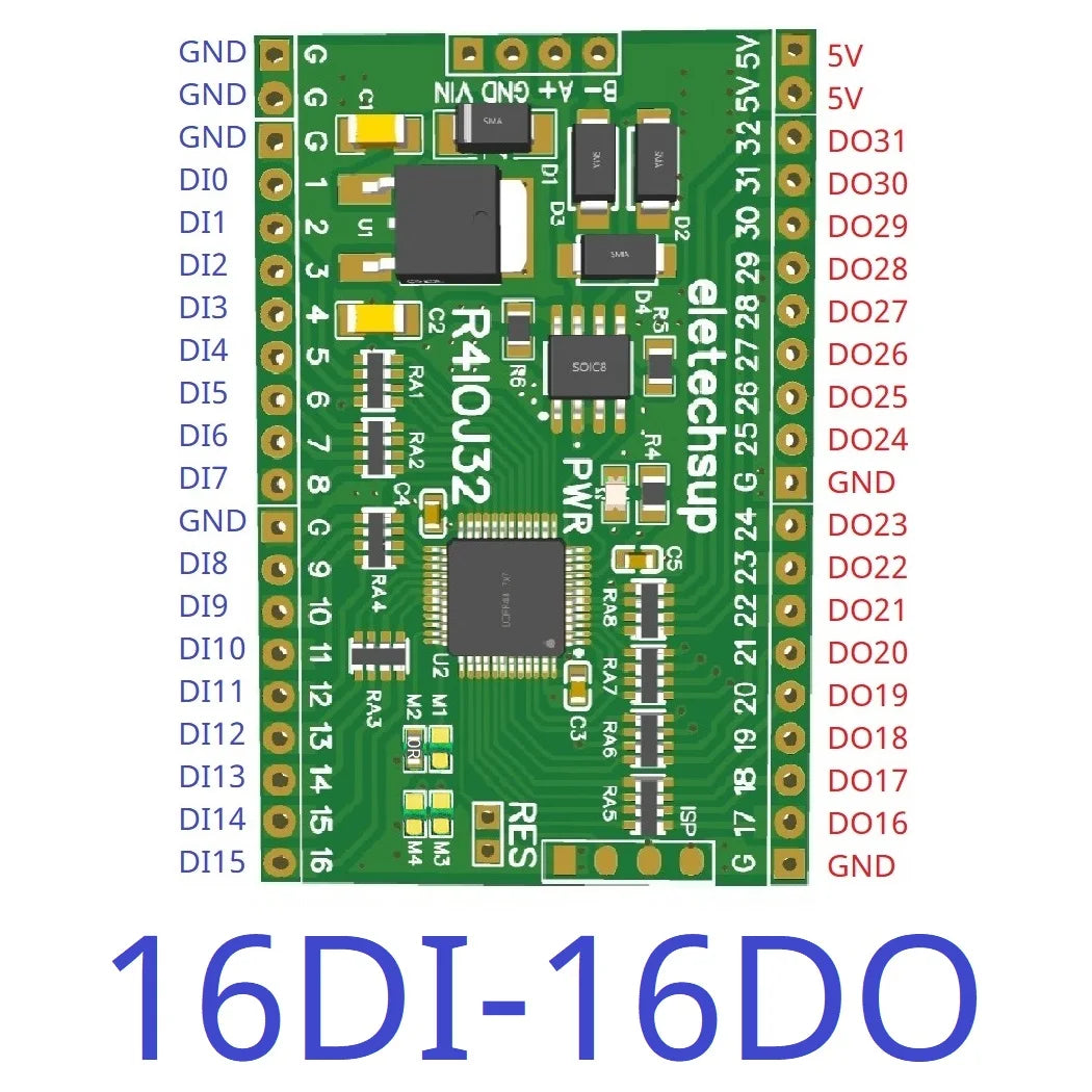 R4IOJ32 32CH RS485 2.54mm Pin Core Board Modbus Rtu Input and Output Control PLC HMI Remote IO Expanding Board R4IOJ32 DC 5V 12V 24V