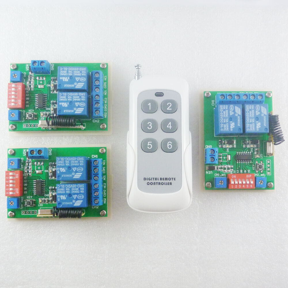 433Hz Crystal Frequency 12V 6CH Wireless Remote Control Relay Switch 1 TX + 3 RX