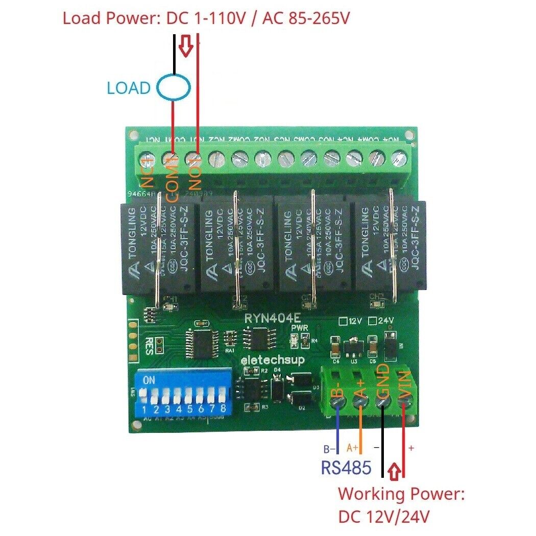 RYN408F RYN404E 4-8CH Relay Pluggable Modbus Remote IO Module Baud Rate Slave ID Dip Switch Sele