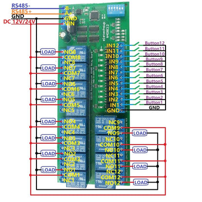N4D8C12 12ch Digital IO UART RS485 Relay Module Modbus RTU DIN35 C45 Rail Box PLC PTZ