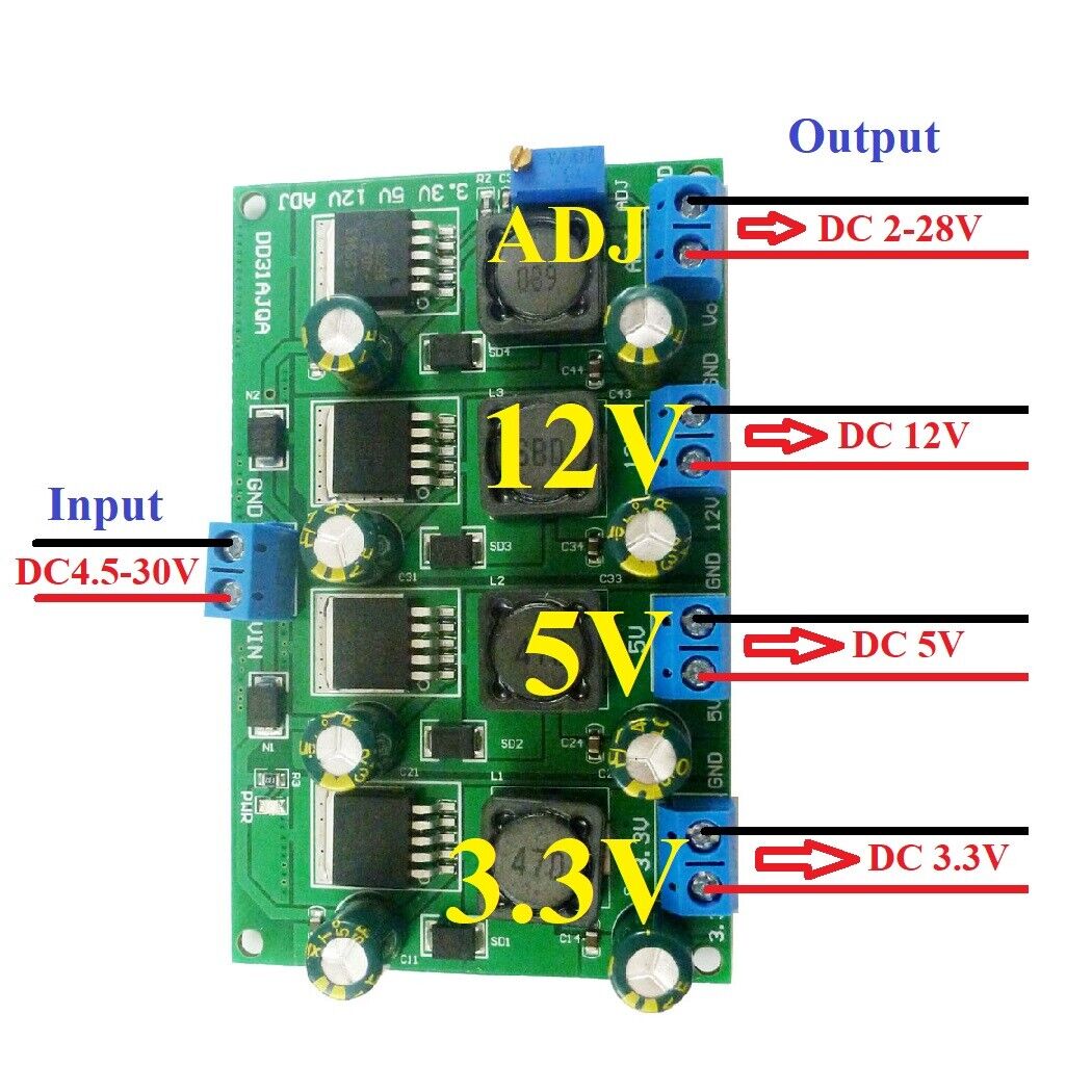 DD31AJQA 3A 4CH 3.3V 5V 12V ADJ DC DC Step-Down Buck Converter Module LM2596 AMS1117 7805
