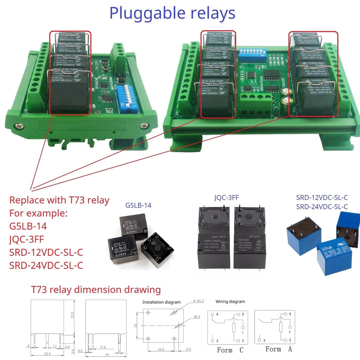 RYN408F RYN404E 4-8CH Relay Pluggable Modbus Remote IO Module Baud Rate Slave ID Dip Switch Sele