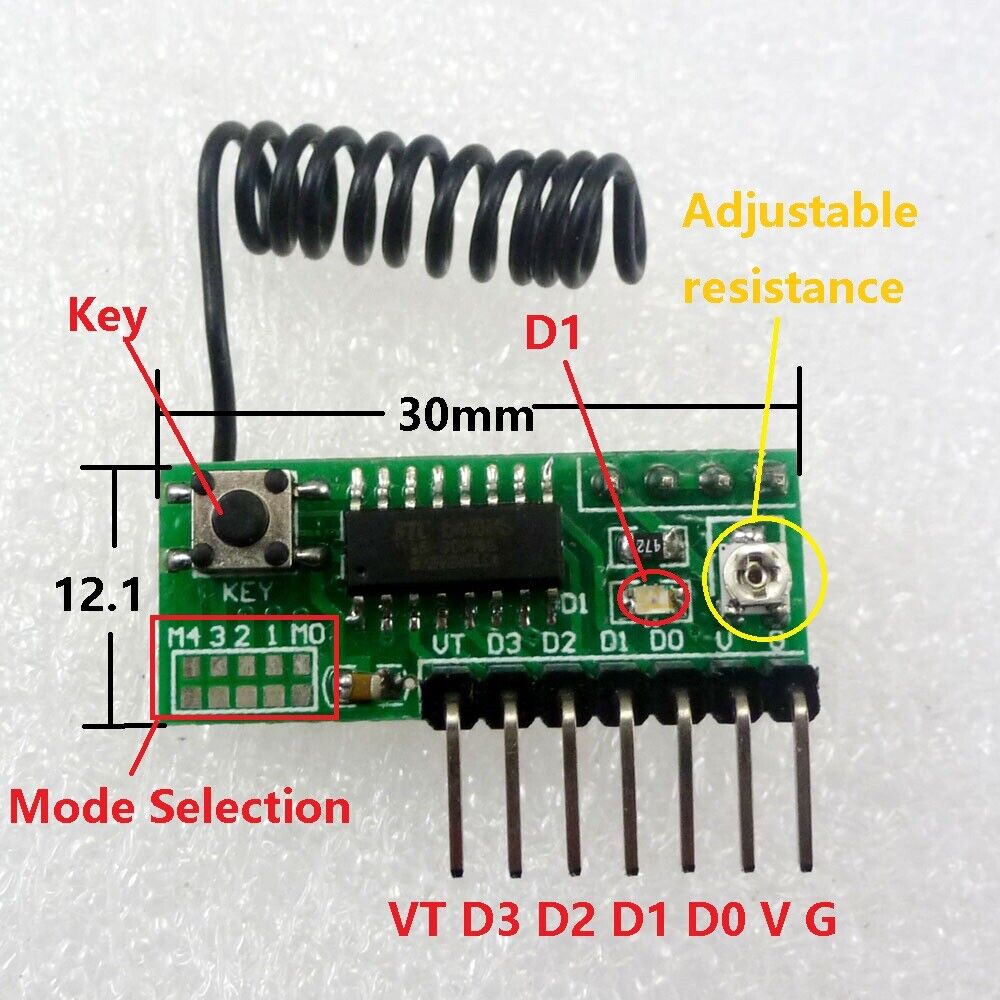 433MHz PT2262 PT2272 EV1527 Arduno Encoder Decoder RF Delay  Wireless Link Kit