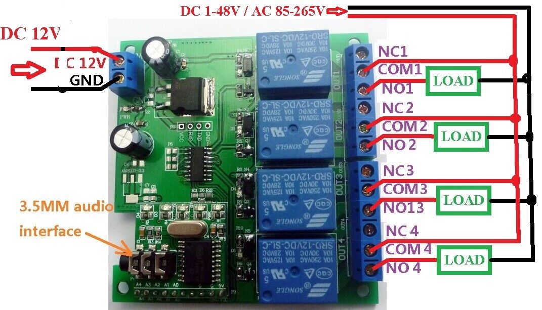 AE11A04 Keypad DTMF MT8870 Generator Audio Encoder + 4 Channels Decoder Relay