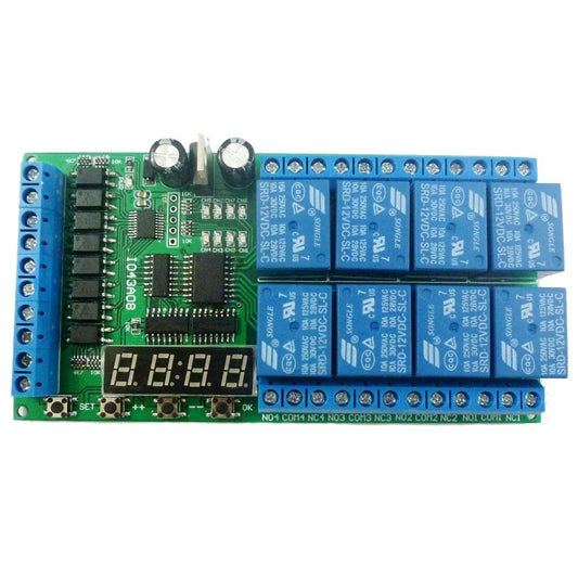 IO43A08 DC 12V 8ch Cycle Delay Time Relay Timer Control Switch Power sequencer PLC Motor