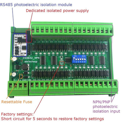 24DIA16 6.5-25V 16 CH DI NPN Digital PLC IO Expanded 3000VDC Photoelectronic Iso