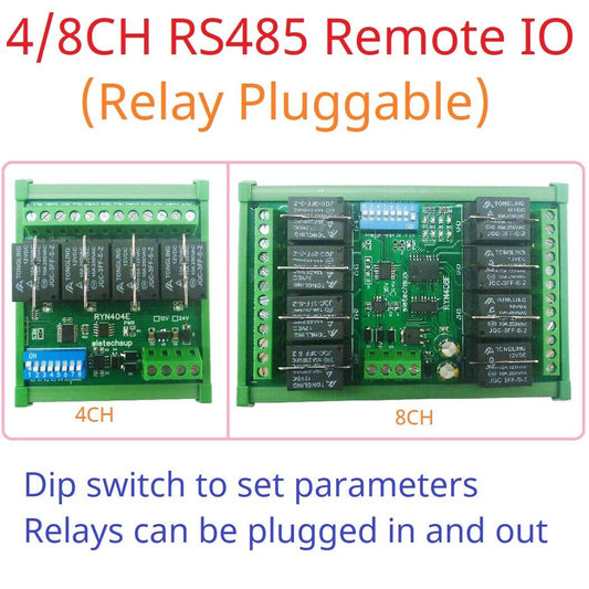 RYN408F RYN404E 4-8CH Relay Pluggable Modbus Remote IO Module Baud Rate Slave ID Dip Switch Sele