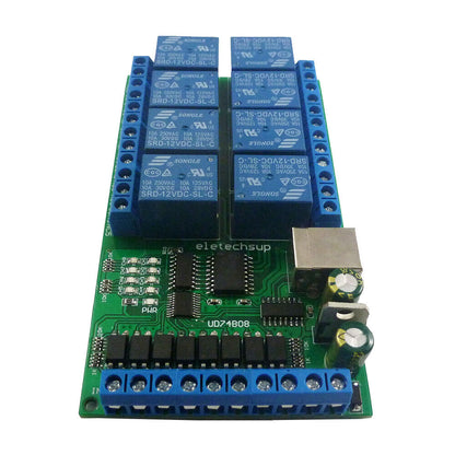 UD74B08 DC 12V 24V 8ch IO Digital Collector USB COM Serial Port UART Relay