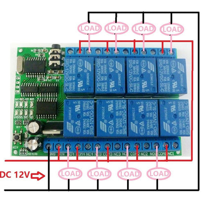 AD22A08 12VDC 8ch MT8870 DTMF Tone Signal Decoder Relay + DTMF Encodr Button Boa