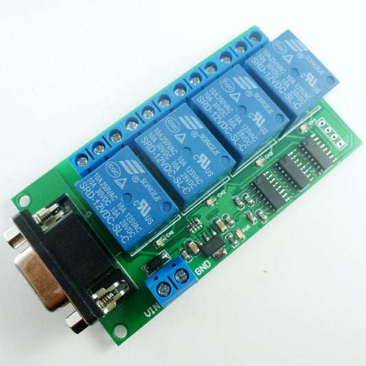DC 12V 4Ch RS232 Relay Board SCM PC USB UART DB9 Remote Control Switch PLC Motor