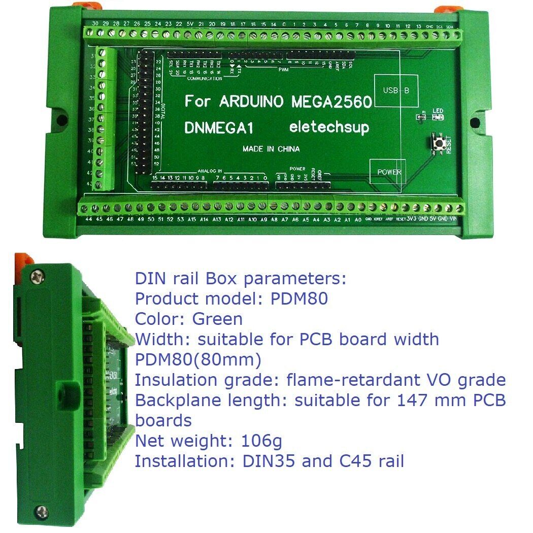DNMEGA1 DIN Rail Mount Screw Terminal Block Adapter Module for Arduno MEGA2560 R3