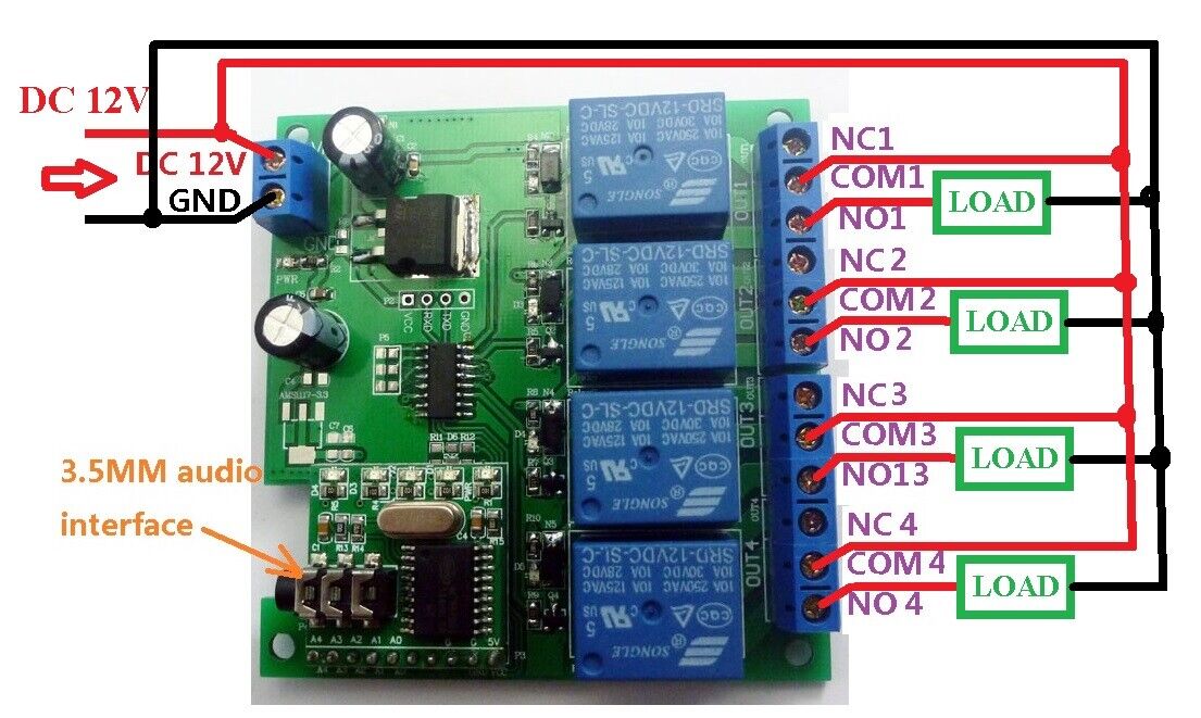AE11A04 Keypad DTMF MT8870 Generator Audio Encoder + 4 Channels Decoder Relay