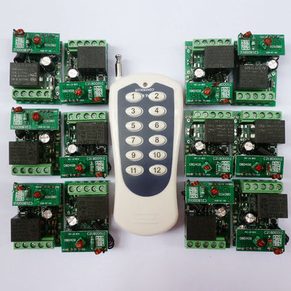 AK016 AK008  1PCS Wireless Remote Relay RF Control Switch System12PCS Receivers 433MHZ DC24V