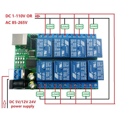 UD23A08 USB TTL232 UART PC MCU COM Relay CH340 WIN10 Linux MAC 8ch DC 5V 12V 24V