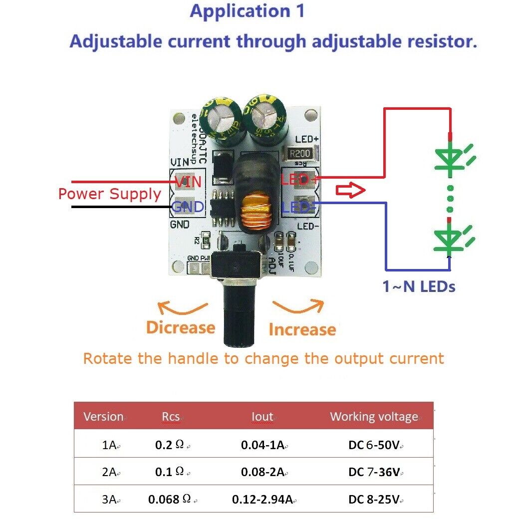LD50AJTC DC 6-50V Handle Dimming LED Driver 0-3A Adjustable Constant Current Converter