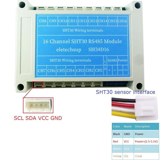 SH34D16 Digital Thermometer 16CH RS485 Temperature Humidity Collector Acquisition SHT30