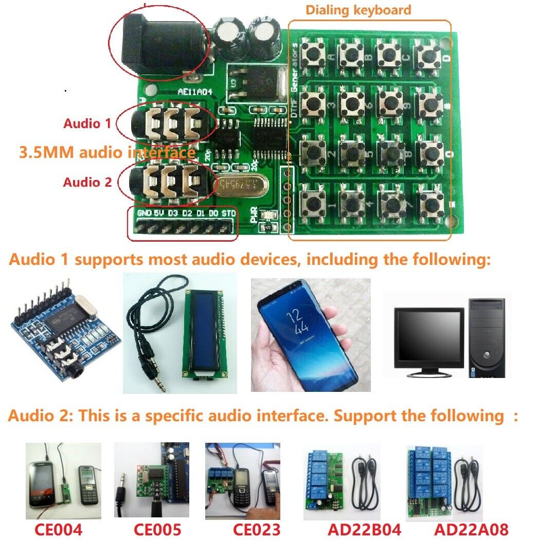 AE11A04 Keypad DTMF MT8870 Generator Audio Encoder + 4 Channels Decoder Relay
