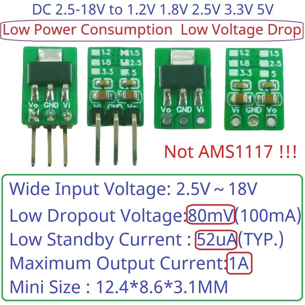 LO1117MB Tiny Out 1A 1.2V 1.8V 2.5V 3.3V 5V 80MV Drop Voltage 60uA Standby Step-Down Buck