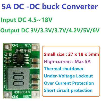 ND1805TA 5A DCDC Converter Step-Down Buck Module 4.5-18V to 3V 3.3V 3.7V 4.2V 5V 6V