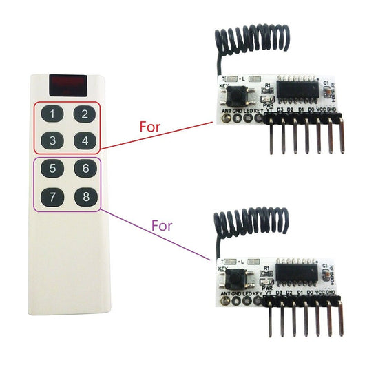 RF15B04 8 Button RF Wireless Remote Control Low Consumption 117dBm 4 Channels Decoder