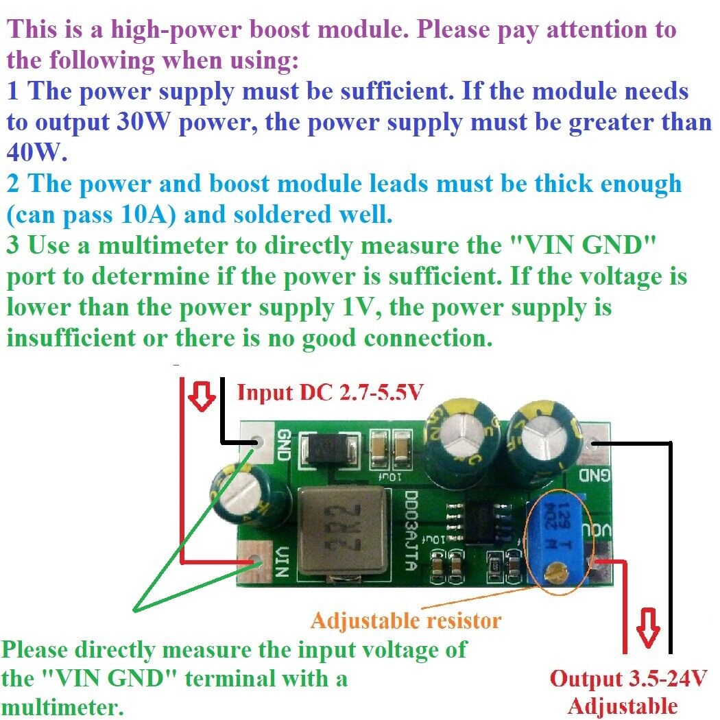 DD03AJTA 6A DC 3.3V 3.7V to 5V 6V 9V 12V 15V 24V DC-DC Boost Converter Module LED IP PTZ