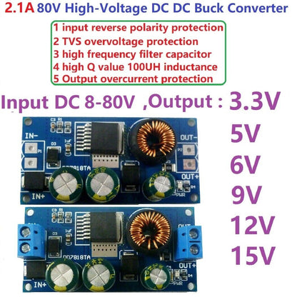 DD7818TA 2.1A HV DC-DC Converter Buck Module EBike 8-80V 48V 64V to 3.3V 5V 6V 9V 12V 15V