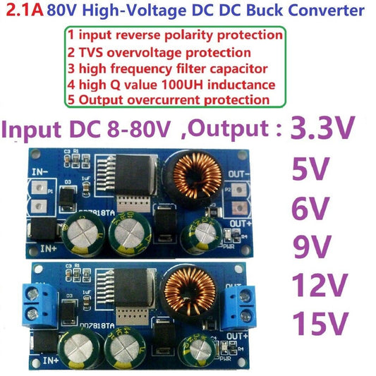 DD7818TA 2.1A HV DC-DC Converter Buck Module EBike 8-80V 48V 64V to 3.3V 5V 6V 9V 12V 15V