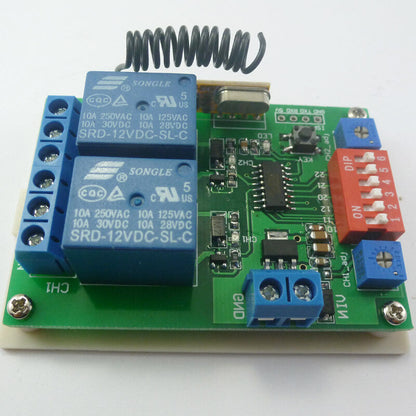 CE029C 12V 2Ch RF Wireless Delay Timer Relay & 2Button EV1527 Encoder Keyfob 315MHZ