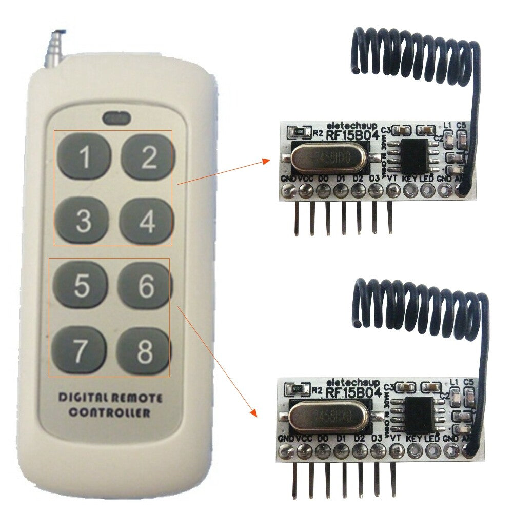 RF15B04 1 Buttons RF Wiress Control 2 Rooms 135uA Low Power -117dBm 4 Roads Decoder