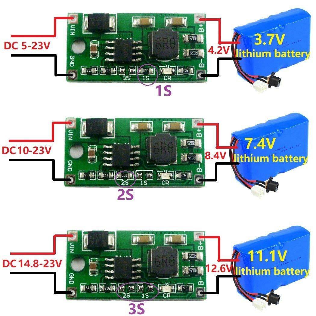 DD23CRTA 1S 2S 3S Li-Ion Lipo 4.2V 8.4V 12.6V Charger for 3.7V 7.4V 11.1V Battery 18650