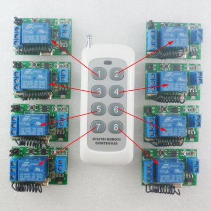 CE033A 12V 1CH 433mhz Delay Relay Receiver Pt2262 Module 8Buttons EV1527 Remote Control