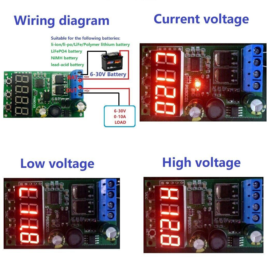 PS9DC01 10A DC 6-30V  Battery Discharge Multipurpose Protector Module for Lead-acid UPS