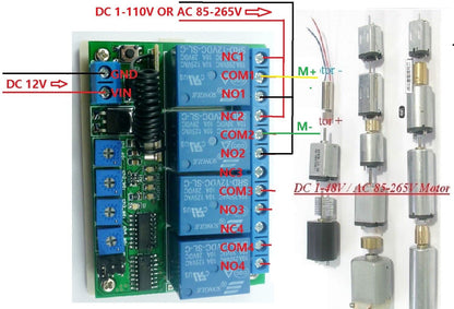 RF22A04 433M 1TX+ 4 RX ASK RF Wireless Adjustable Delay Time LED Bulb Motor Controller