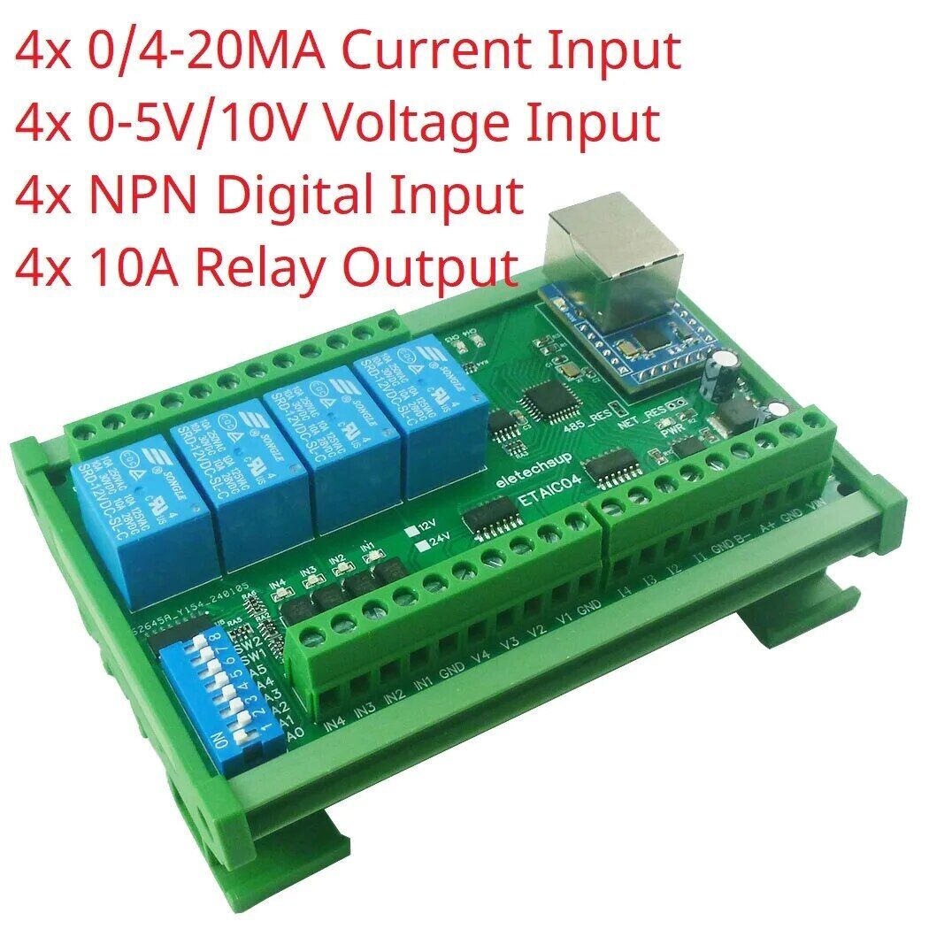 ETAIC04 ETVOD08 ETIOE16 Digital Analog Ethernet Remote I/O Modules Modbus MQTT Network Controller