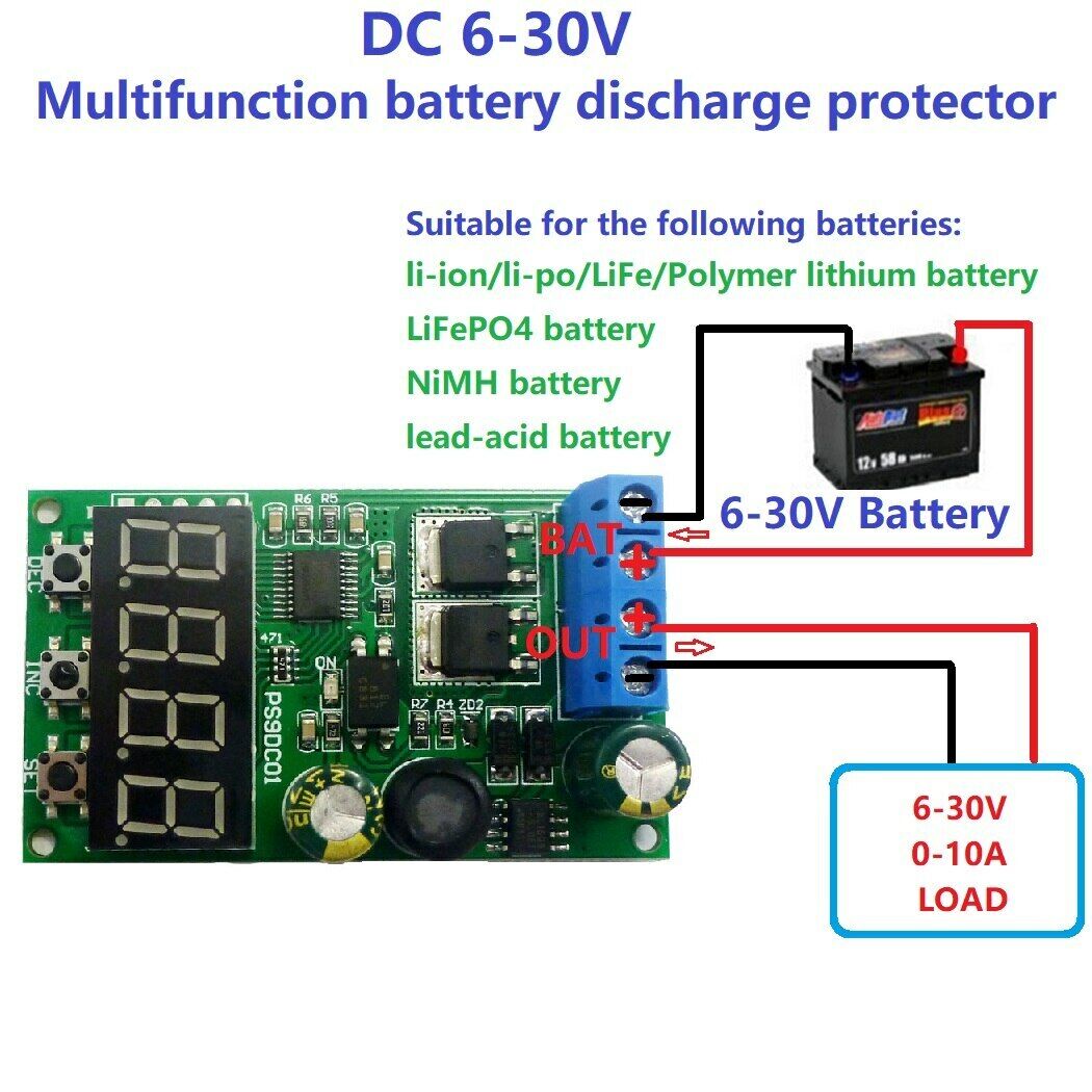 PS9DC01 10A DC 6-30V  Battery Discharge Multipurpose Protector Module for Lead-acid UPS