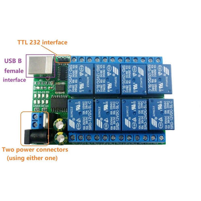 UD23A08 USB TTL232 UART PC MCU COM Relay CH340 WIN10 Linux MAC 8ch DC 5V 12V 24V