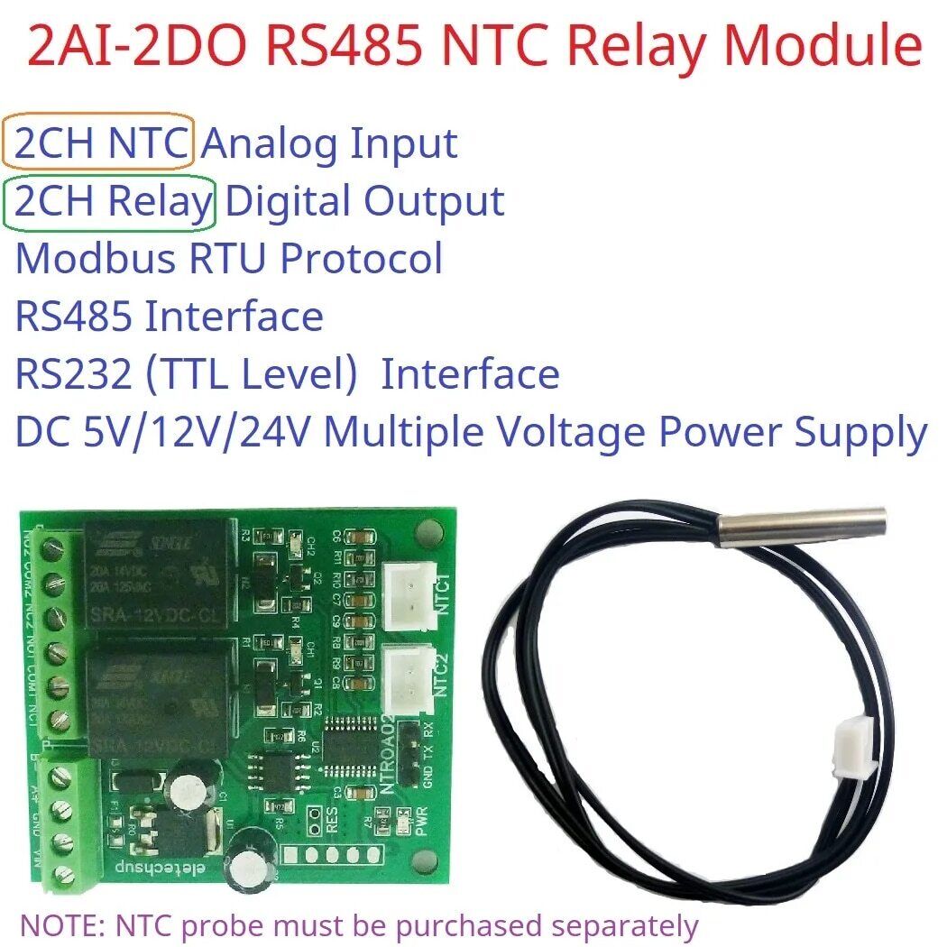 NTROA02 2AI-2DO NTC Relay RS485 RS232(TTL) AnalogTemperature Input Relay Output NTROA02