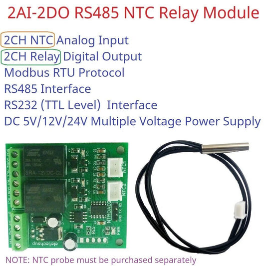 NTROA02 2AI-2DO NTC Relay RS485 RS232(TTL) AnalogTemperature Input Relay Output NTROA02
