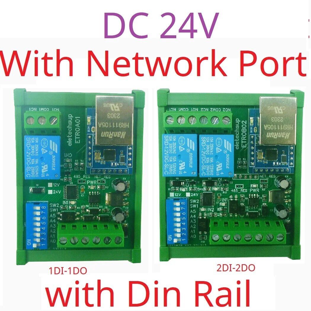 ETROA01 ETROB02 DC 12V/24V 1-2Ch DIN35 Rail RS485/Ethernet Modbus RTU Relay Board