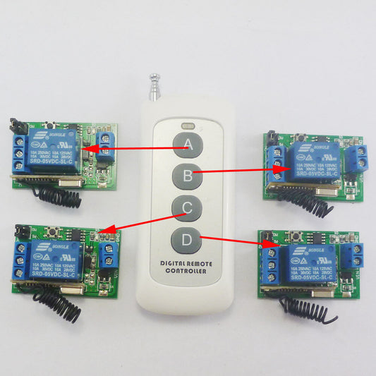 CE033B 5V 433MHz RF Delay Timer Wireless 1 pcs 4 buttons Remote control 4 pcs Receiver