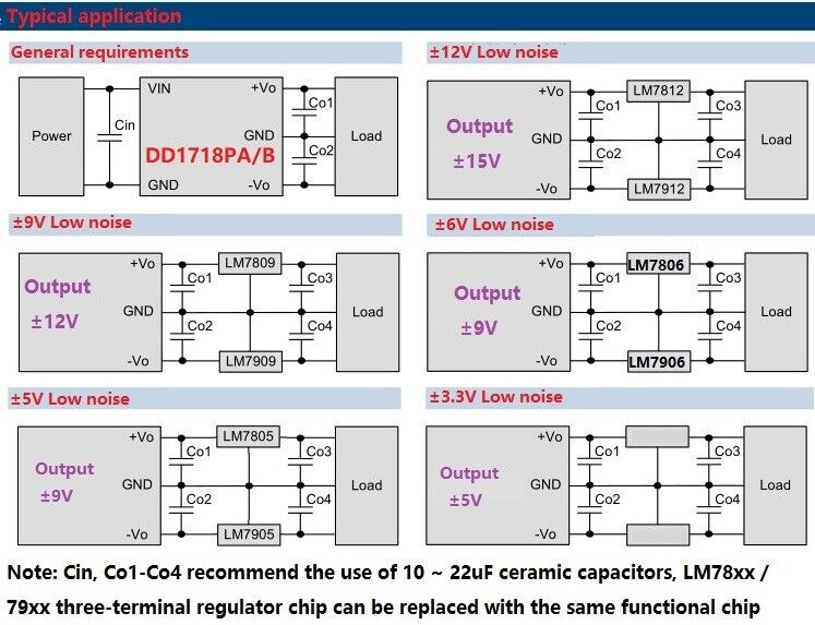 DD1718PA +-5V 6V 9V 12V 15V 24V Positive & Negative Dual DC DC Step-up Boost Converter