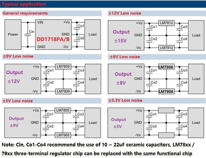 DD1718PA +-5V 6V 9V 12V 15V 24V Positive & Negative Dual DC DC Step-up Boost Converter