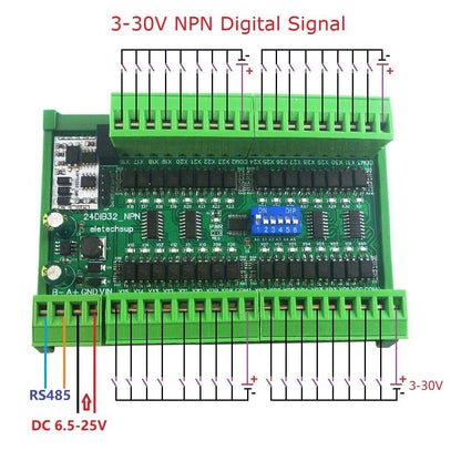 24DIC48 48CH DI NPN Digital Switch RS485 PLC IO Expand 3000VDC Photoelectronic I
