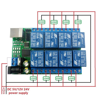 UD23A08 USB TTL232 UART PC MCU COM Relay CH340 WIN10 Linux MAC 8ch DC 5V 12V 24V