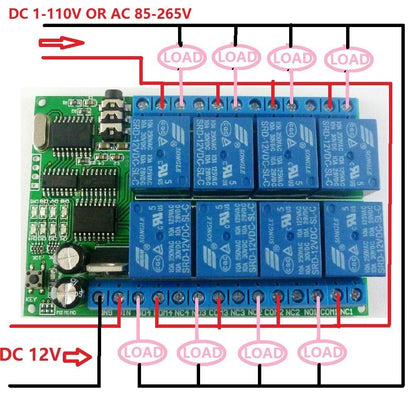 AD22A08 12VDC 8ch MT8870 DTMF Tone Signal Decoder Relay + DTMF Encodr Button Boa