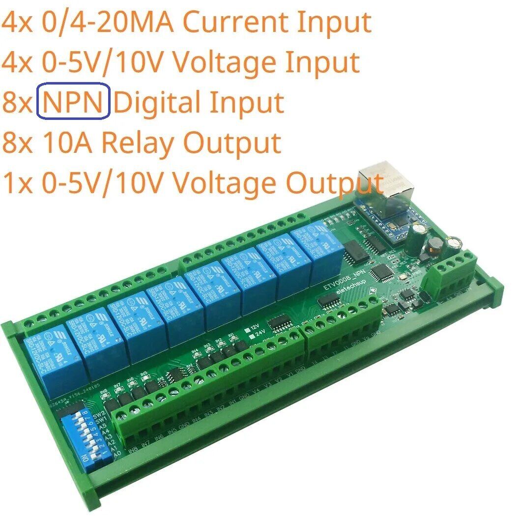 ETAIC04 ETVOD08 ETIOE16 Digital Analog Ethernet Remote I/O Modules Modbus MQTT Network Controller