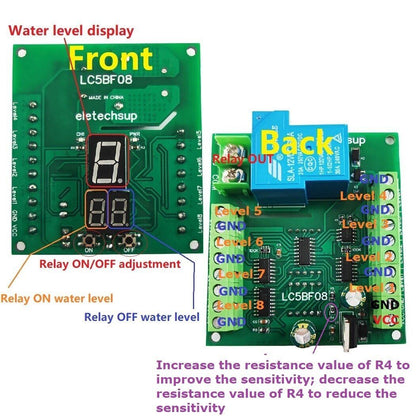LC5BF08 DC 12V 8 Digital Water Level Indicator Liquid Sensor Automatic Water Supply