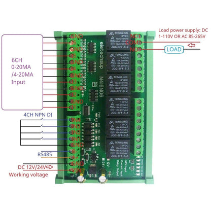 N4I6N06 6AI-4DI-6DO 4-20MA Analog Digital Mixed Remote IO Module RS485 Modbus RTU Dry Co